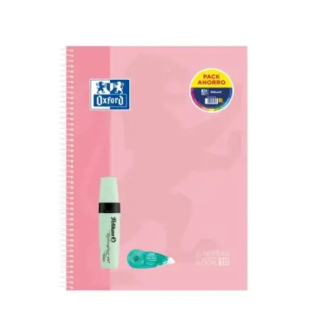 Oxford Europeanbook 10 Touch Cuaderno A4+ Cuadriculado 5x5mm 150 Hojas + Marcador Texmarker 490 Pastel Pelikan + Corrector Fancy