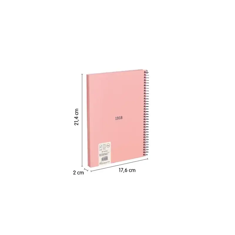 Milan Serie 1918 Pack de 4 Cuadernos Espiral Formato A5 Cuadricula 5x5mm - 80 Hojas de 95 gr/m2 - Microperforado, 2 Taladros - C