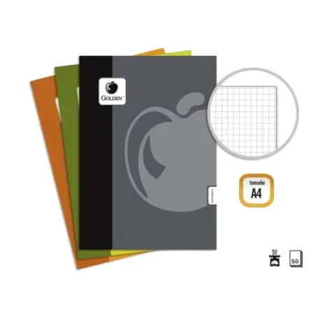 Golden Basic Pack de 10 Libretas Grapadas A4 50 Hojas 60grs Cuadricula - Colores Surtidos | Ahorro Imprimiendo