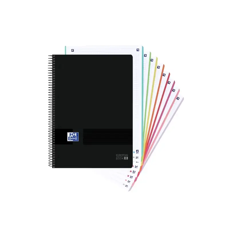 Oxford Europeanbook 8 Live & Go Cuaderno Espiral A4+ 160 Hojas Cuadricula 5x5 - 8 Bandas de Color - Tapa de Plastico Resistente