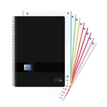 Oxford Europeanbook 8 Live & Go Cuaderno Espiral A4+ 160 Hojas Cuadricula 5x5 - 8 Bandas de Color - Tapa de Plastico Resistente