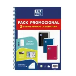 Oxford Europeanbook 1 Classic Pack de 3 Cuadernos Espiral Formato A4+ Cuadriculado 5x5mm - 80 Hojas 90gr - Tapa Extradura Tacto