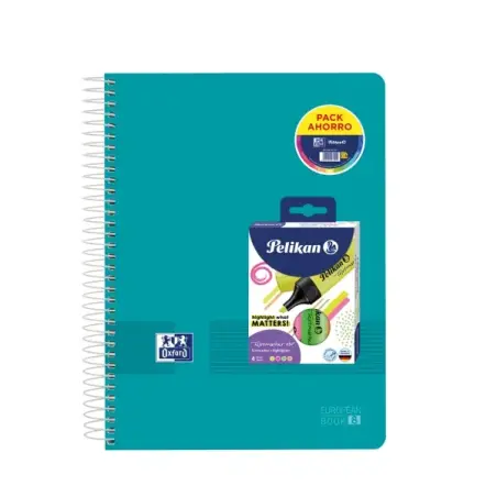 Oxford Europeanbook 8 Live & Go Pack de Cuaderno Espiral A4+ 160 Hojas Cuadricula 5x5 + 4 Marcadores Texmarker 490 Pelikan - 8 B