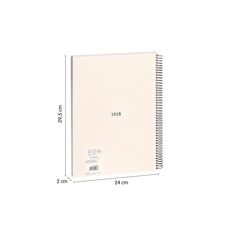 Milan Serie 1918 Pack de 4 Cuadernos Espiral Formato A4 Cuadricula 5x5mm - 80 Hojas de 95 gr/m2 - Microperforado, 4 Taladros - C