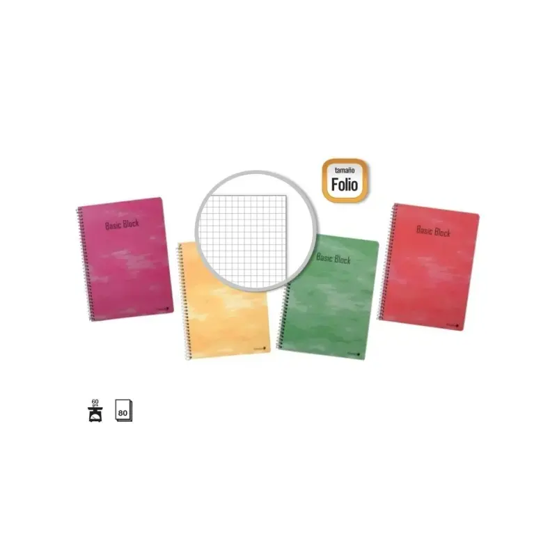 Golden Pack de 10 Cuadernos Espiral 80 Hojas 60gr Cuadricula - Tamaño Folio - Tapa Normal Plastificada - Colores Surtidos | Ahor