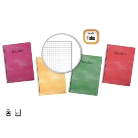 Golden Pack de 10 Cuadernos Espiral 80 Hojas 60gr Cuadricula - Tamaño Folio - Tapa Normal Plastificada - Colores Surtidos | Ahor