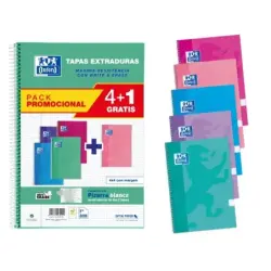 Oxford School Write&Erase Pack 4+1 de Cuaderno Espiral 80 Hojas Cuadricula 4x4 con Margen - Tapa Extradura - Colores Surtidos |