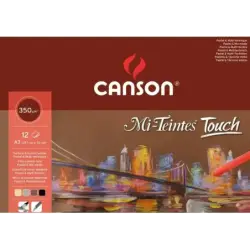 Canson Mi-Teintes Touch Bloc con 12 Hojas 350 g/m² - Tamaño 29.7 x 42cm - Superficie Microabrasiva Finamente Texturizada - Certi