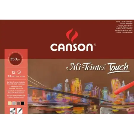 Canson Mi-Teintes Touch Bloc con 12 Hojas 350 g/m² - Tamaño 29.7 x 42cm - Superficie Microabrasiva Finamente Texturizada - Certi