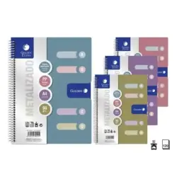Golden Pack de 6 Cuadernos A4 120 Hojas 90gr Cuadricula 5x5 - 4 Separadores - Tapa Polipropileno - Colores Metalizados Surtidos