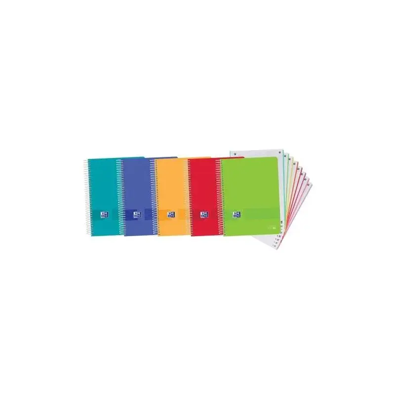 Oxford Europeanbook 8 Live & Go Pack de 5 Cuadernos Espiral Formato A4+ Cuadriculado 5x5mm - 160 Hojas Microperforadas con 4 Tal