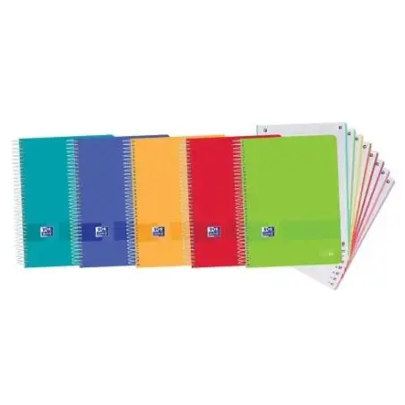 Oxford Europeanbook 8 Live & Go Pack de 5 Cuadernos Espiral Formato A4+ Cuadriculado 5x5mm - 160 Hojas Microperforadas con 4 Tal