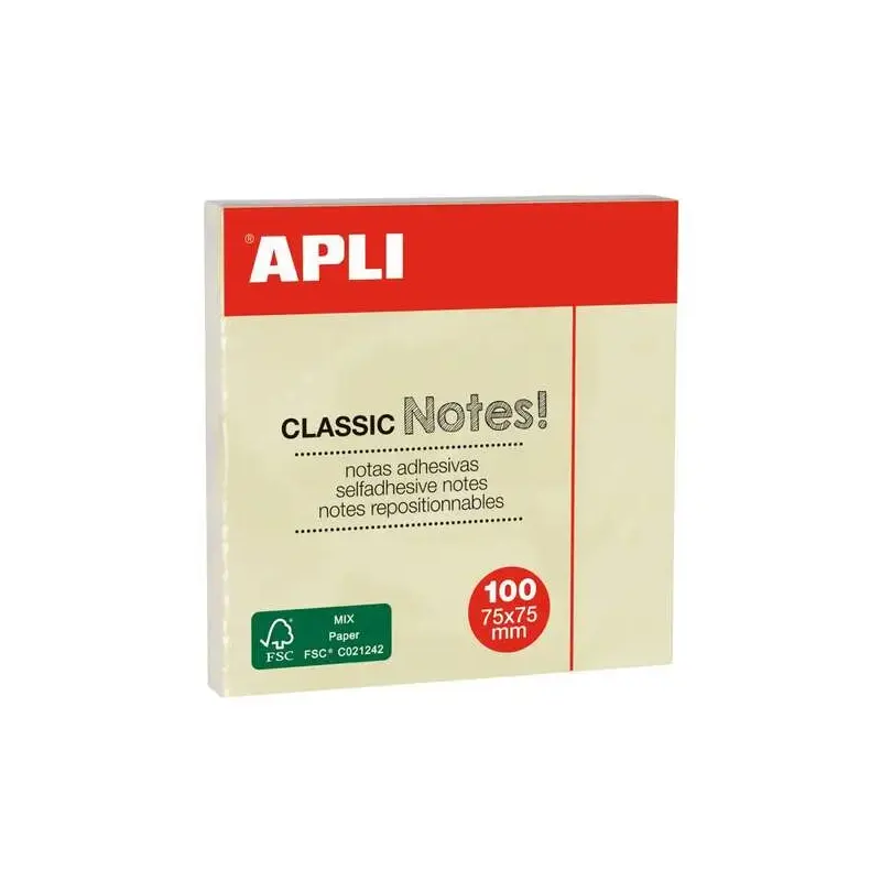 Apli Classic Bloc de 100 Notas Adhesivas 75 x 75 mm - Color Amarillo | Ahorro Imprimiendo