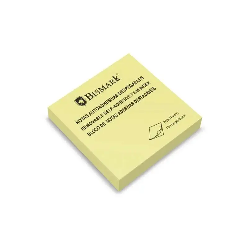 Bismark Taco de 100 Notas Adhesivas 76x76mm - Adhesion Fuerte - Facil de Usar - Color Amarillo | Ahorro Imprimiendo