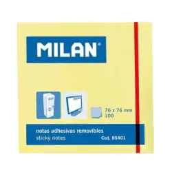 Milan Bloc de 100 Notas Adhesivas - Removibles - 76mm x 76mm - Color Amarillo Claro | Ahorro Imprimiendo