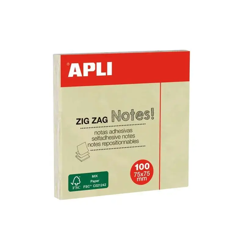 Apli Classic Bloc de 100 Notas Adhesivas Zigzag 75 x 75 mm - Color Amarillo | Ahorro Imprimiendo