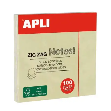 Apli Classic Bloc de 100 Notas Adhesivas Zigzag 75 x 75 mm - Color Amarillo | Ahorro Imprimiendo