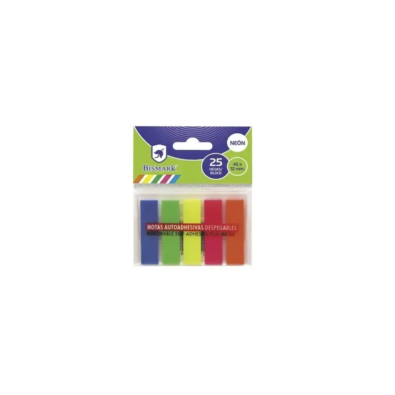 Bismark Pack de 125 Indices Adhesivos 45mm x 12mm - Colores Neon Surtidos | Ahorro Imprimiendo