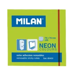 Milan Bloc de 100 Notas Adhesivas - Removibles - 76mm x 76mm - Color Verde Neon | Ahorro Imprimiendo