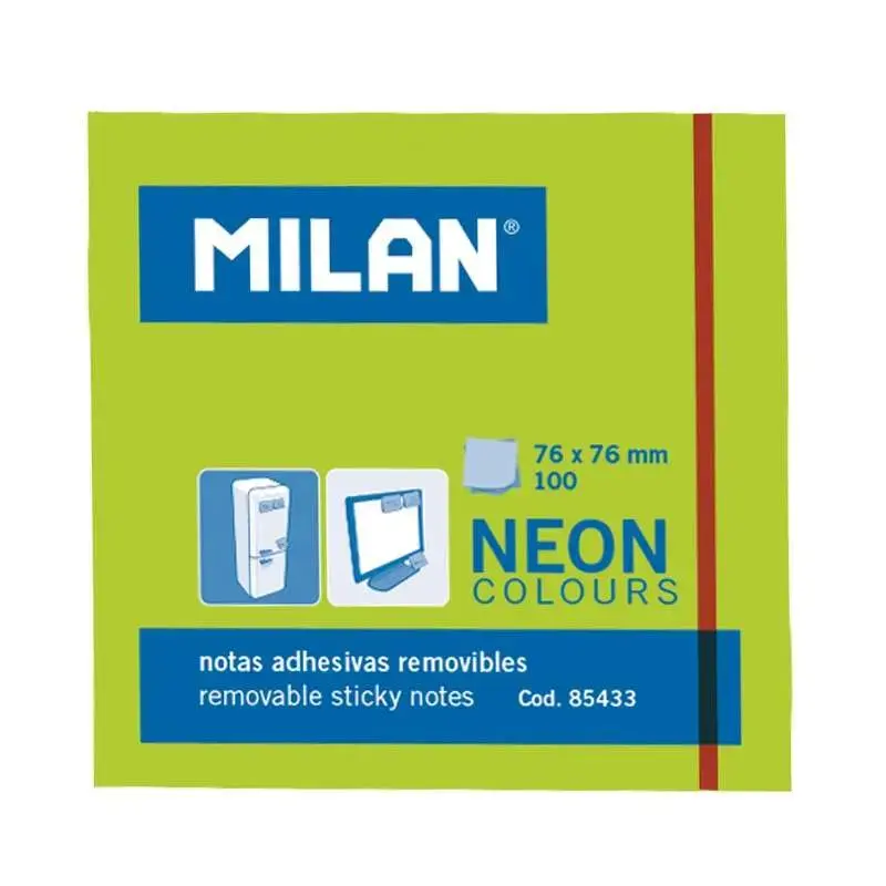 Milan Bloc de 100 Notas Adhesivas - Removibles - 76mm x 76mm - Color Verde Neon | Ahorro Imprimiendo