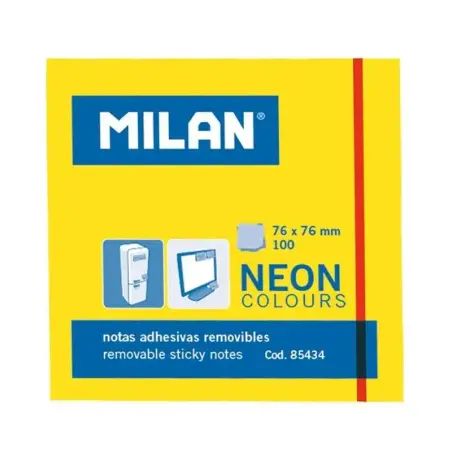 Milan Bloc de 100 Notas Adhesivas - Removibles - 76mm x 76mm - Color Amarillo Neon | Ahorro Imprimiendo