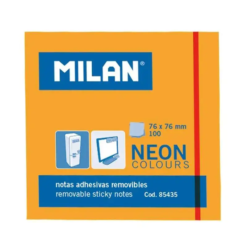 Milan Bloc de 100 Notas Adhesivas - Removibles - 76mm x 76mm - Color Naranja Neon | Ahorro Imprimiendo