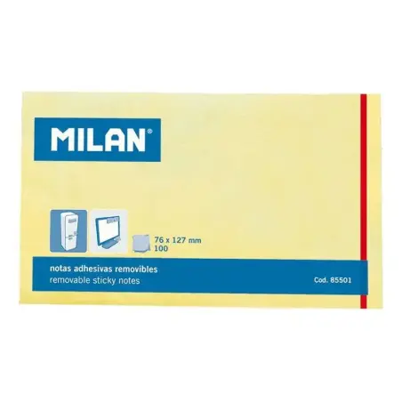 Milan Bloc de 100 Notas Adhesivas - Removibles - 76mm x 127mm - Color Amarillo Claro | Ahorro Imprimiendo