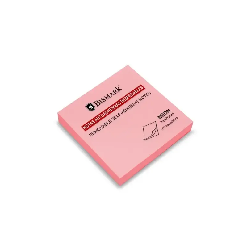 Bismark Bloc de 100 Notas Adhesivas 76x76mm - Color Rosa Neon | Ahorro Imprimiendo