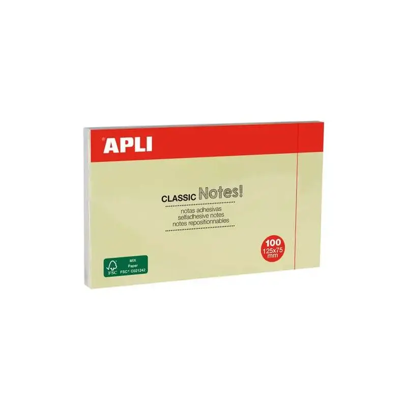 Apli Classic Bloc de 100 Notas Adhesivas 125 x 75 mm - Color Amarillo | Ahorro Imprimiendo
