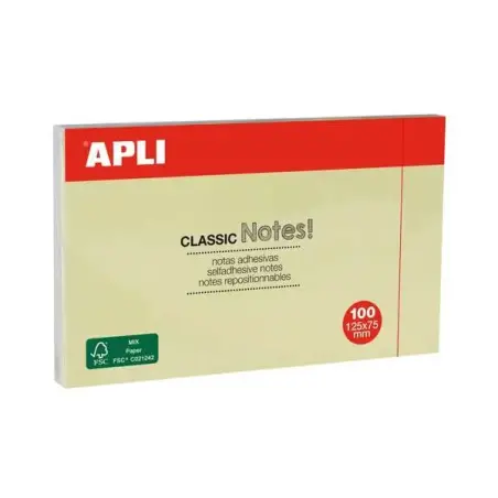 Apli Classic Bloc de 100 Notas Adhesivas 125 x 75 mm - Color Amarillo | Ahorro Imprimiendo