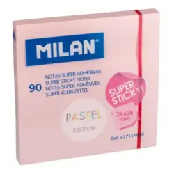 Milan Bloc de 90 Notas Super Adhesivas - Removibles - Mayor Permanencia - 76mm x 76mm - Color Rosa Pastel | Ahorro Imprimiendo