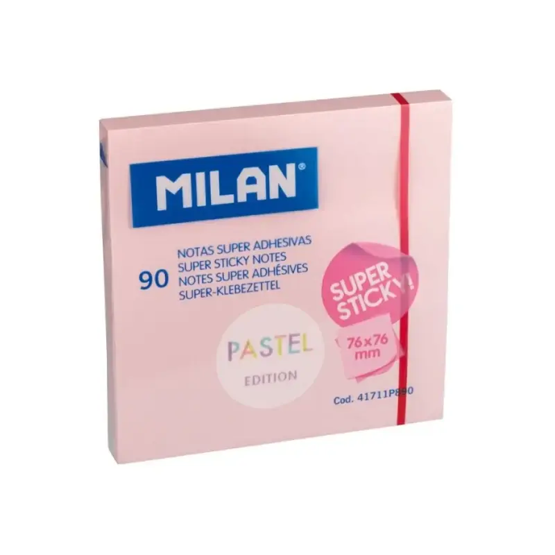 Milan Bloc de 90 Notas Super Adhesivas - Removibles - Mayor Permanencia - 76mm x 76mm - Color Rosa Pastel | Ahorro Imprimiendo