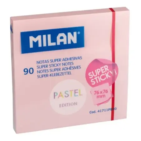 Milan Bloc de 90 Notas Super Adhesivas - Removibles - Mayor Permanencia - 76mm x 76mm - Color Rosa Pastel | Ahorro Imprimiendo
