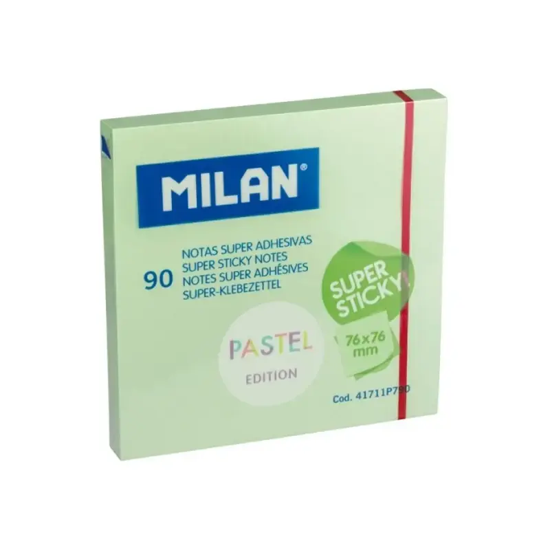 Milan Bloc de 90 Notas Super Adhesivas - Removibles - Mayor Permanencia - 76mm x 76mm - Color Verde Pastel | Ahorro Imprimiendo
