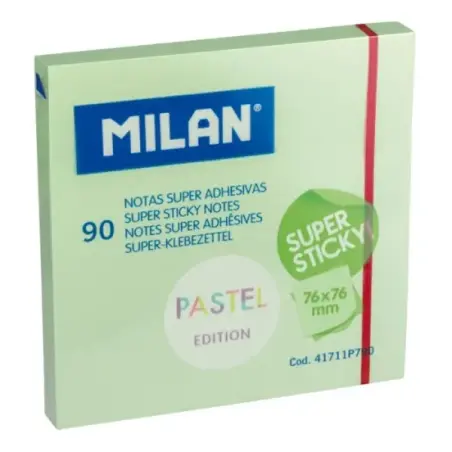 Milan Bloc de 90 Notas Super Adhesivas - Removibles - Mayor Permanencia - 76mm x 76mm - Color Verde Pastel | Ahorro Imprimiendo