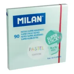 Milan Bloc de 90 Notas Super Adhesivas - Removibles - Mayor Permanencia - 76mm x 76mm - Color Azul Pastel | Ahorro Imprimiendo
