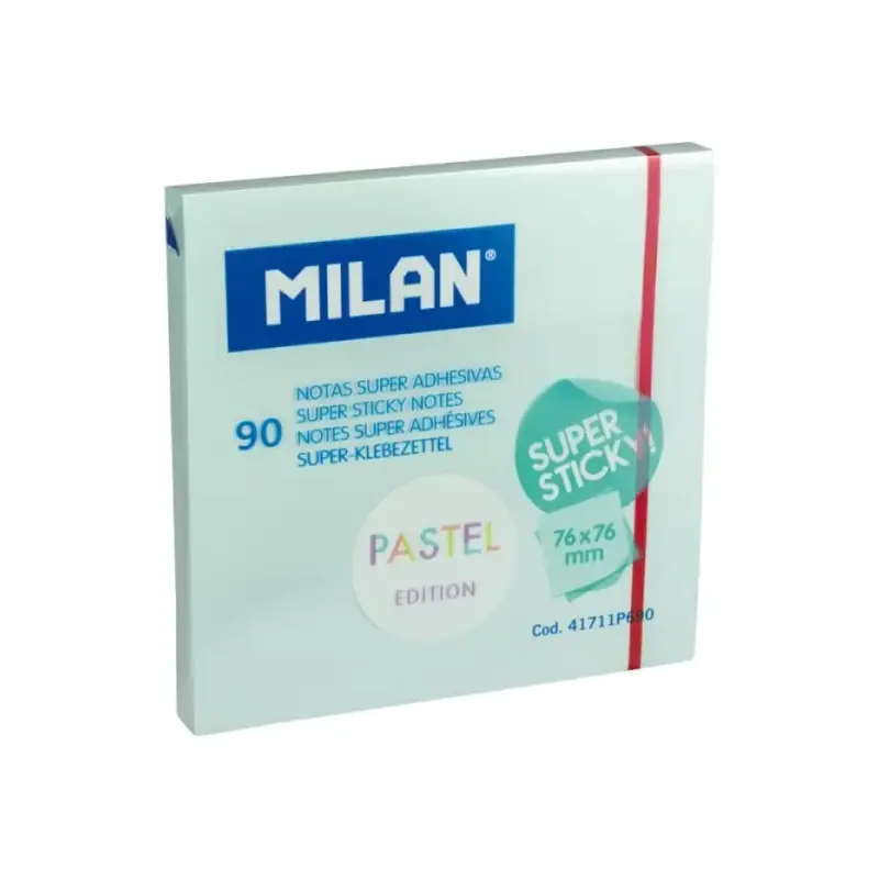 Milan Bloc de 90 Notas Super Adhesivas - Removibles - Mayor Permanencia - 76mm x 76mm - Color Azul Pastel | Ahorro Imprimiendo