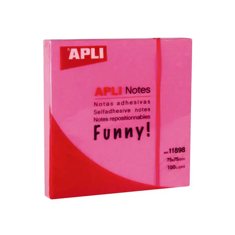 Apli Funny Bloc de 100 Notas Adhesivas 75x75mm - Adhesivo de Calidad - Facil de Despegar - Color Rosa Fluor | Ahorro Imprimiendo