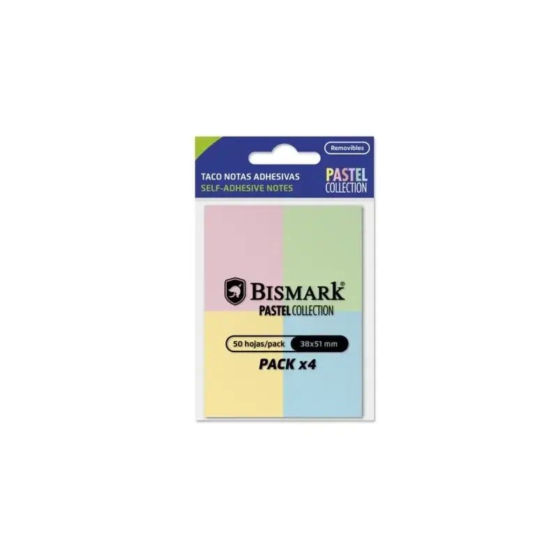 Bismark Pack de 4 Blocs de 50 Notas Adhesivas 38x51mm - 4 Colores Pastel | Ahorro Imprimiendo