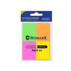 Bismark Pack de 4 Blocs de 50 Notas Adhesivas 38x51mm - 4 Colores Neon | Ahorro Imprimiendo