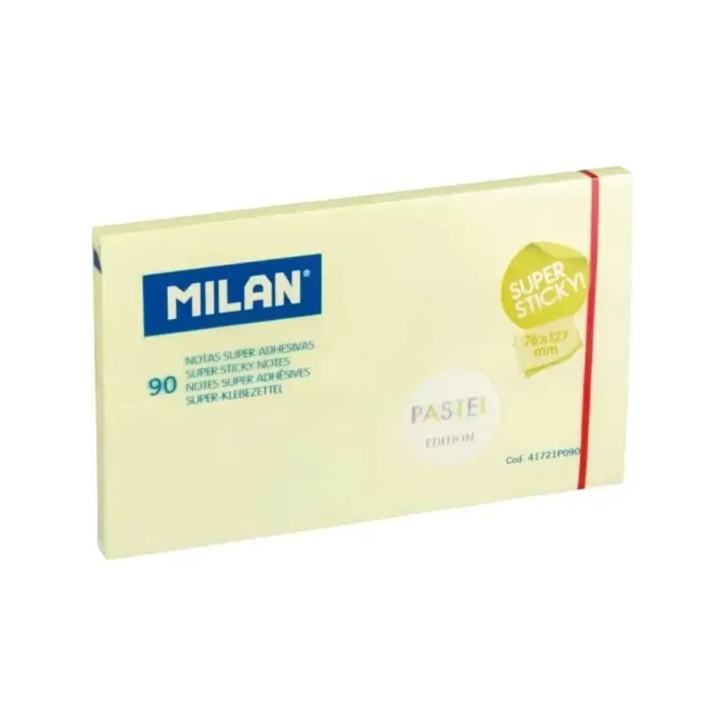Milan Bloc de 90 Notas Super Adhesivas - Removibles - Mayor Permanencia - 76mm x 127mm - Color Amarillo Pastel | Ahorro Imprimie