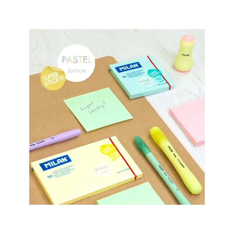 Milan Pack de 90 Notas Super Adhesivas - 76x127mm - Color Azul Pastel | Ahorro Imprimiendo