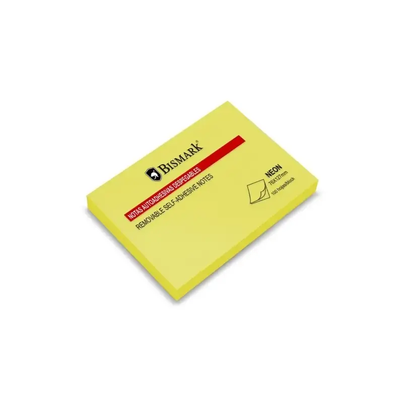 Bismark Bloc de 100 Notas Adhesivas 76x127mm - Color Amarillo Neon | Ahorro Imprimiendo