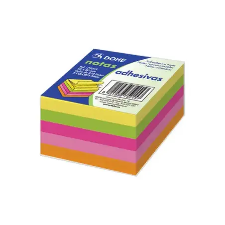 Dohe Cubo de 250 Notas Reposicionables - Tamaño 50x50mm - Papel de 75gr - Ideal para Oficina y Escuela - Colores Neon Surtidos |