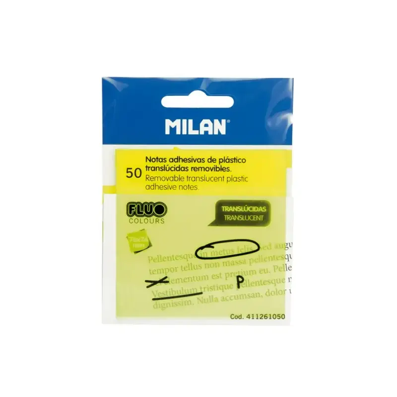 Milan Fluo Pack de 50 Notas Adhesivas - Translucidas - Removibles - 76x76mm - Color Amarillo | Ahorro Imprimiendo