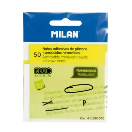 Milan Fluo Pack de 50 Notas Adhesivas - Translucidas - Removibles - 76x76mm - Color Amarillo | Ahorro Imprimiendo