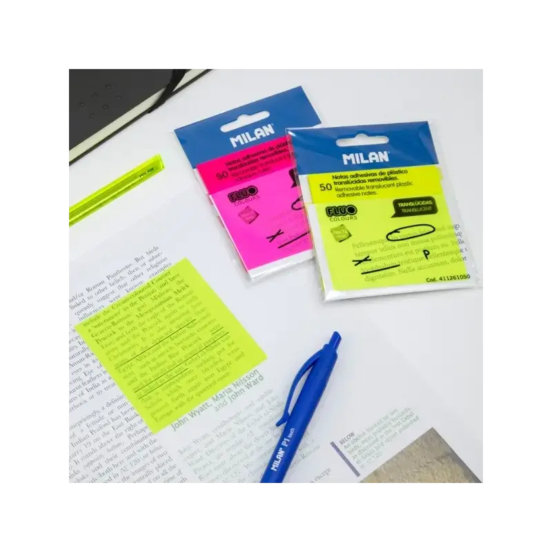 Milan Fluo Pack de 50 Notas Adhesivas - Translucidas - Removibles - 76x76mm - Color Amarillo | Ahorro Imprimiendo