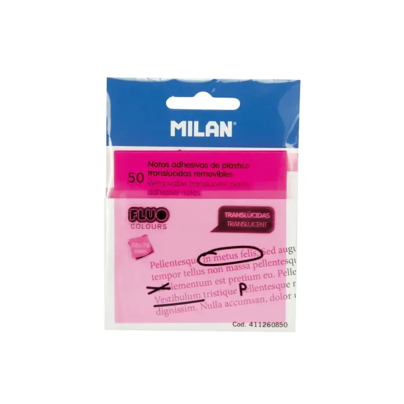 Milan Fluo Pack de 50 Notas Adhesivas - Translucidas - Removibles - 76x76mm - Color Rosa | Ahorro Imprimiendo