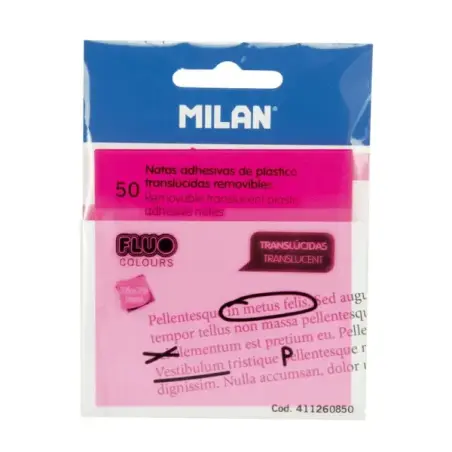 Milan Fluo Pack de 50 Notas Adhesivas - Translucidas - Removibles - 76x76mm - Color Rosa | Ahorro Imprimiendo