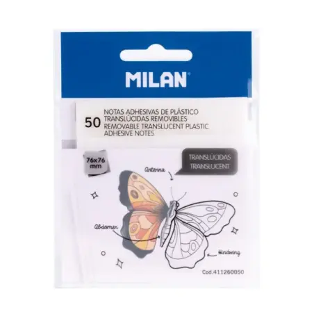 Milan Pack de 50 Notas Adhesivas - Translucidas - Removibles - 76x76mm - Color Transparente | Ahorro Imprimiendo